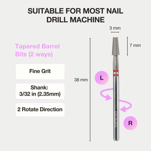 Cuticle Nail Drill Bit – Diamond Bit 3×7mm (Tapered Barrel) - Medium/Fine