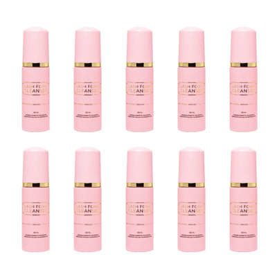 Ten Lash Foam Cleanser bottles arranged in a grid pattern over a white background.