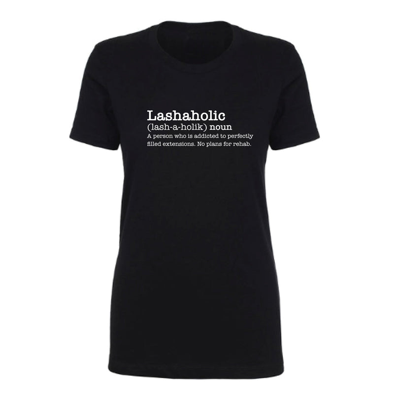 Black Lashaholic T-Shirt on a white background. 