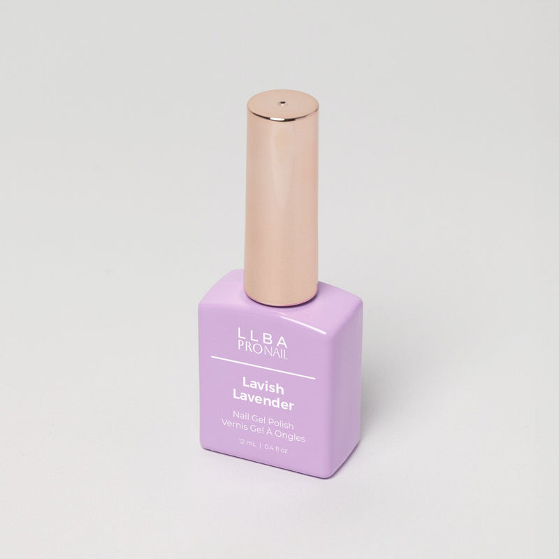 LLBA Lavish Lavender Gel Polish bottle on a light background.