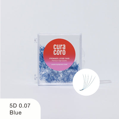 Curacoro Promade Loose Fans in 5D 0.07 Blue, designed for bold lash enhancements with vibrant color.