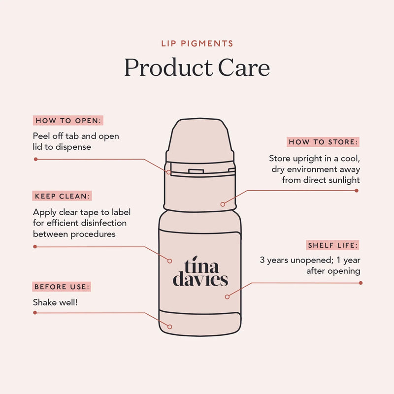 Infographic detailing care instructions for lip pigments.