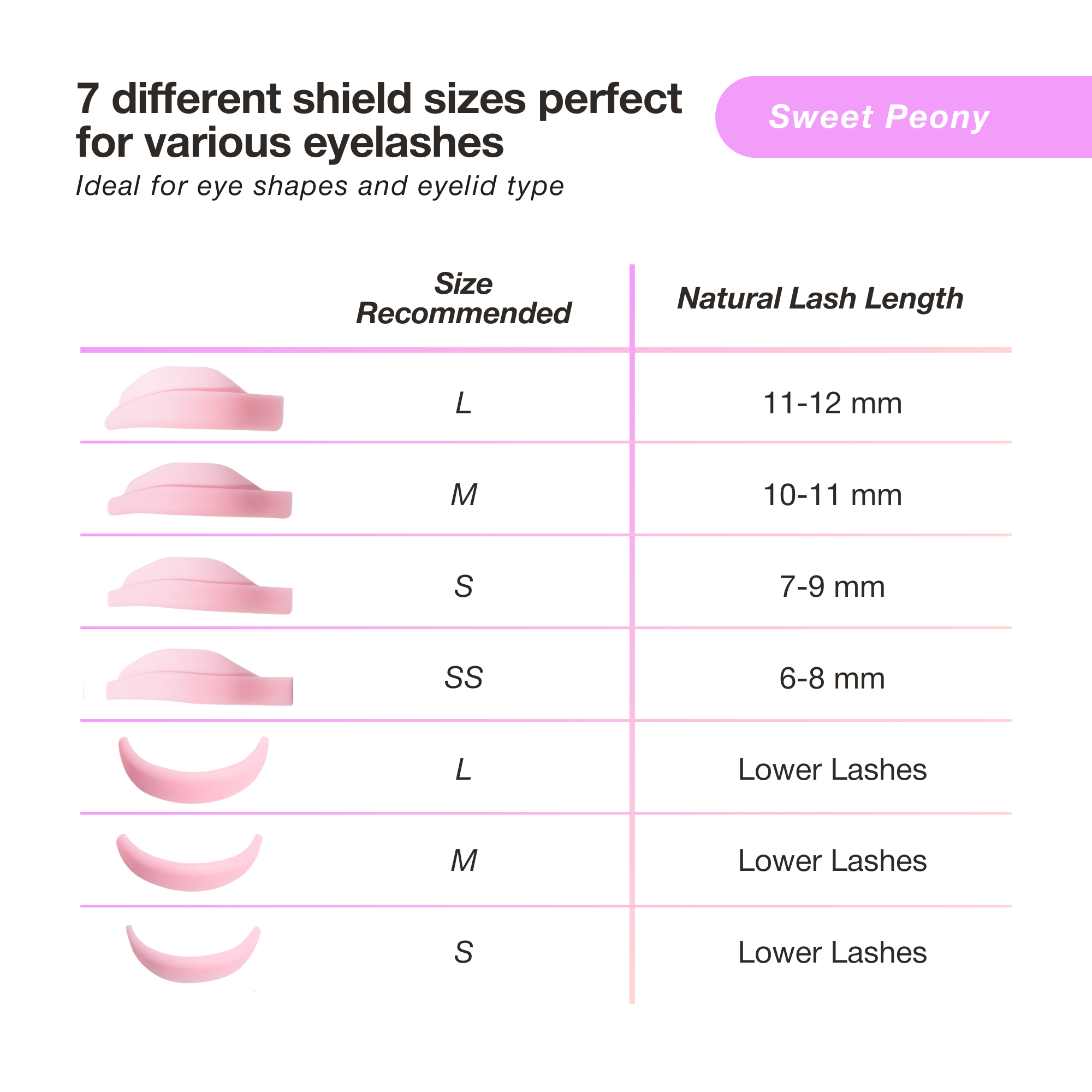 7 different shield sizes perfect for various eyelashes
