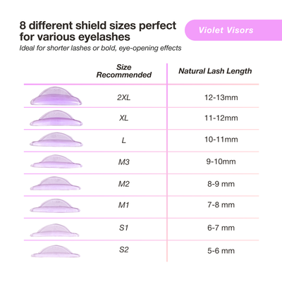 8 different shield sizes perfect for various eyelashes, lash lift shields