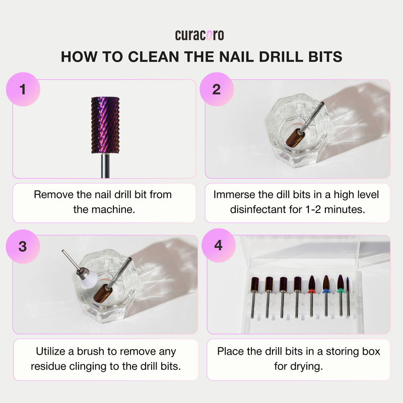 How to clean the nail drill bits infographic