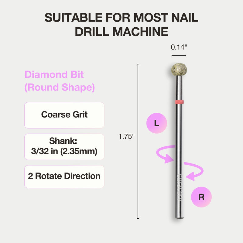 Cuticle Nail Drill Bit - Diamond Drill Bit 4.5mm (Ball Shape) - Coarse