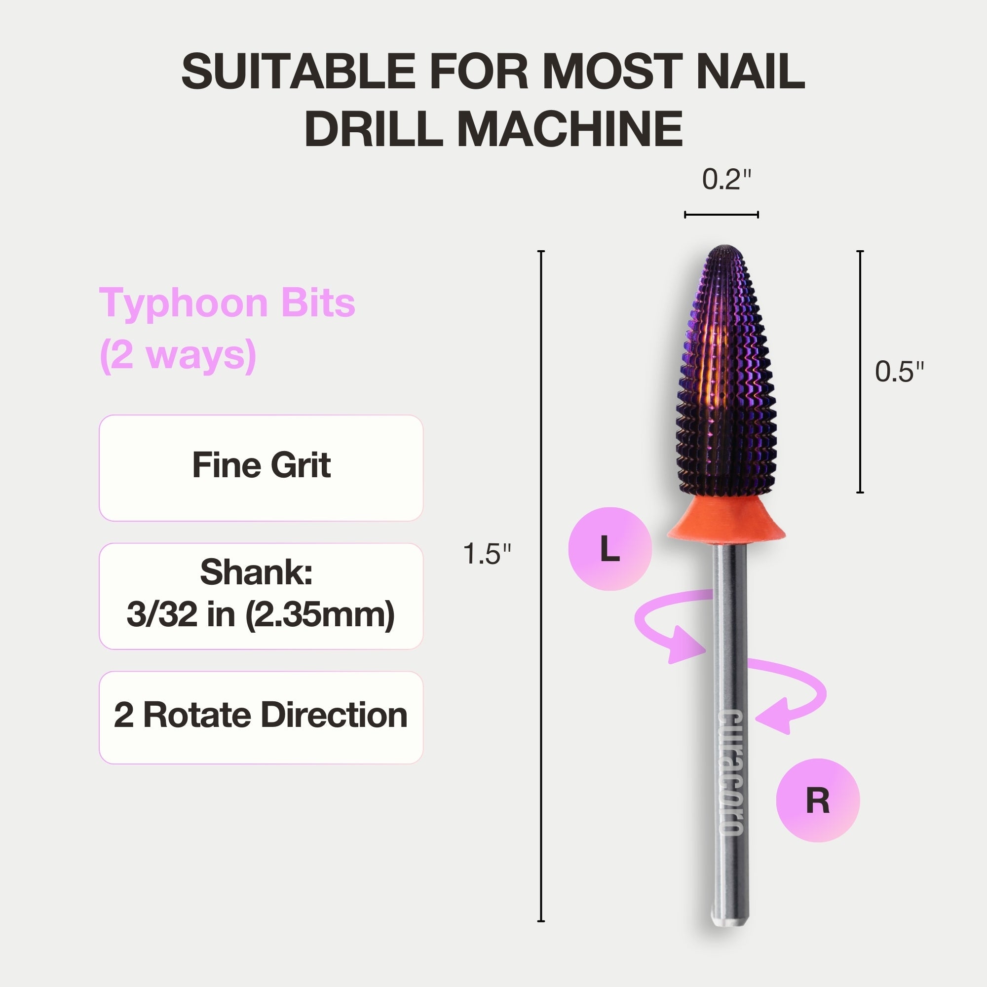 Nail Drill Bit - Typhoon Bits (2way) - (Fine) - 3/32"