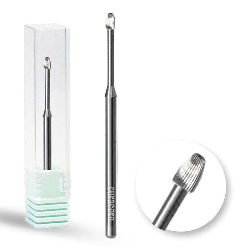 Curacoro fine cuticle cleaning bit with a metal handle and protective case, designed for precision nail care.