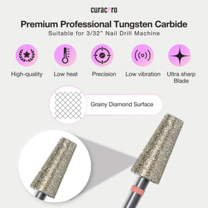 Diamond tapered drill bit: medium grit, grainy diamond surface, reduces heat and vibration, suitable for 3/32" nail drill machine.