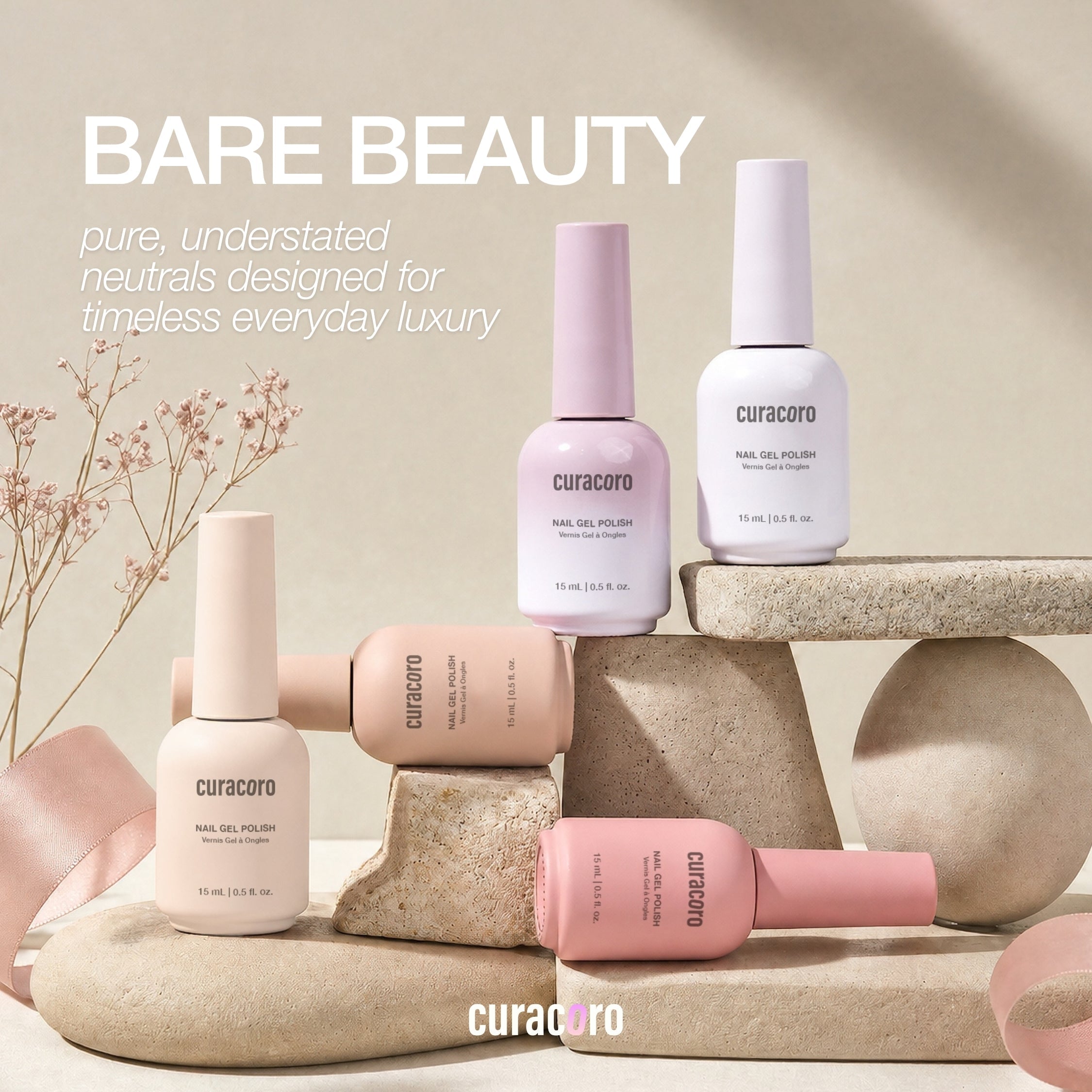Bare Beauty Collection - Solid and Syrup Color Gel Nail Collection (6 Shades / 15ml Each)