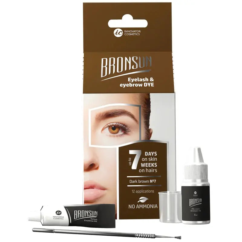 Dark brown lash and brow dye - products display