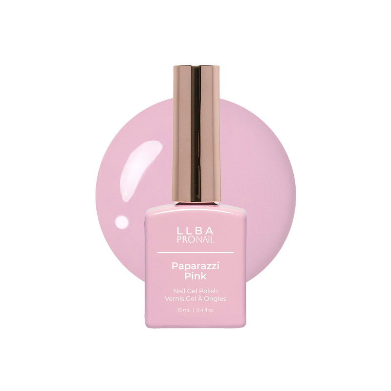 LLBA Paparazzi Pink Gel Polish bottle with a white background and a glossy paint blob.