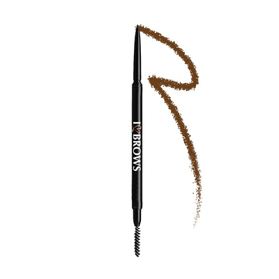 I ❤️ Brows Precision Brow Pencil with spoolie, shown in brown shade on a white background.