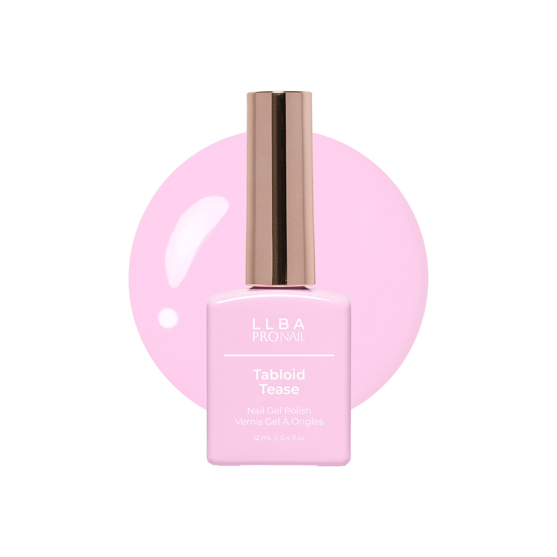 LLBA Tabloid Tease Gel Polish bottle with a white background and a glossy paint blob.