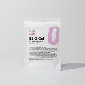 Under-eye gel pad package with "Curacoro Bi-O Gel style 2" text on a grey background.