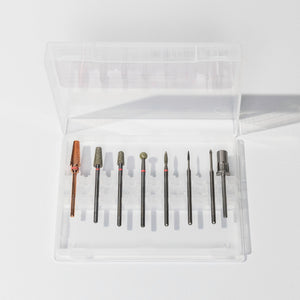 Cuticle Nail Drill Bit Set 1 Case Open Over White Background
