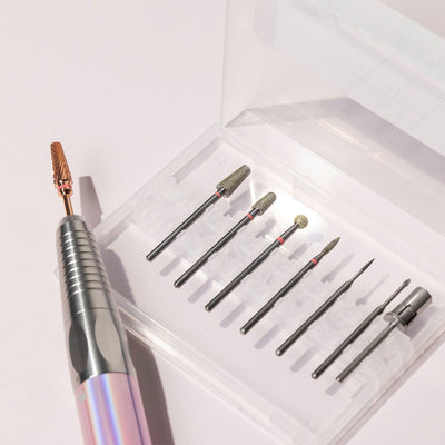 Cuticle Nail Drill Bit Set 1 Case Open Over White Background