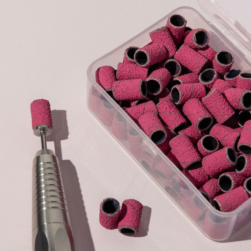 Pink Nail Sanding Bands Box Open Close Up Over Pink Background