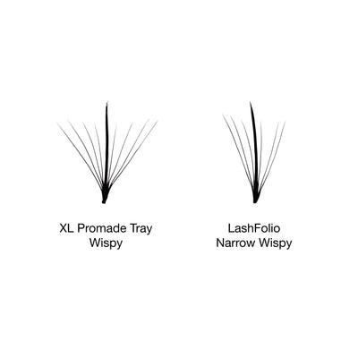 Comparison between XL Promade Tray Wispy and LashFolio Narrow Wispy