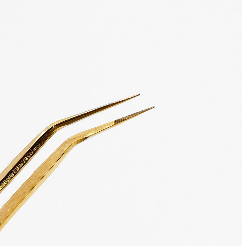 Curacoro Lash Extension Tweezer Gold style tip close up.