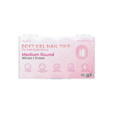 Curacoro Medium Round Soft Gel Nail Tips packaging in a light pink design.