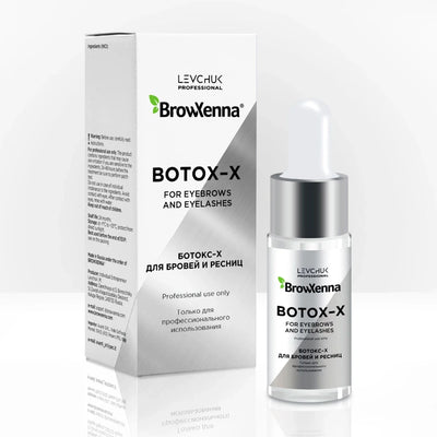 BrowXenna® Botox-X 10 ml bottle and packaging displayed over a white background. 