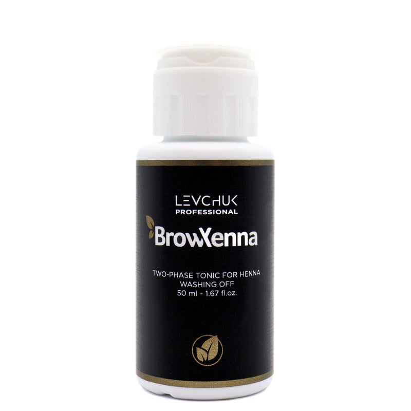 BrowXenna® Brow henna Two-Phase Tonic for Henna Rinsing, 50ml bottle on white background displayed 